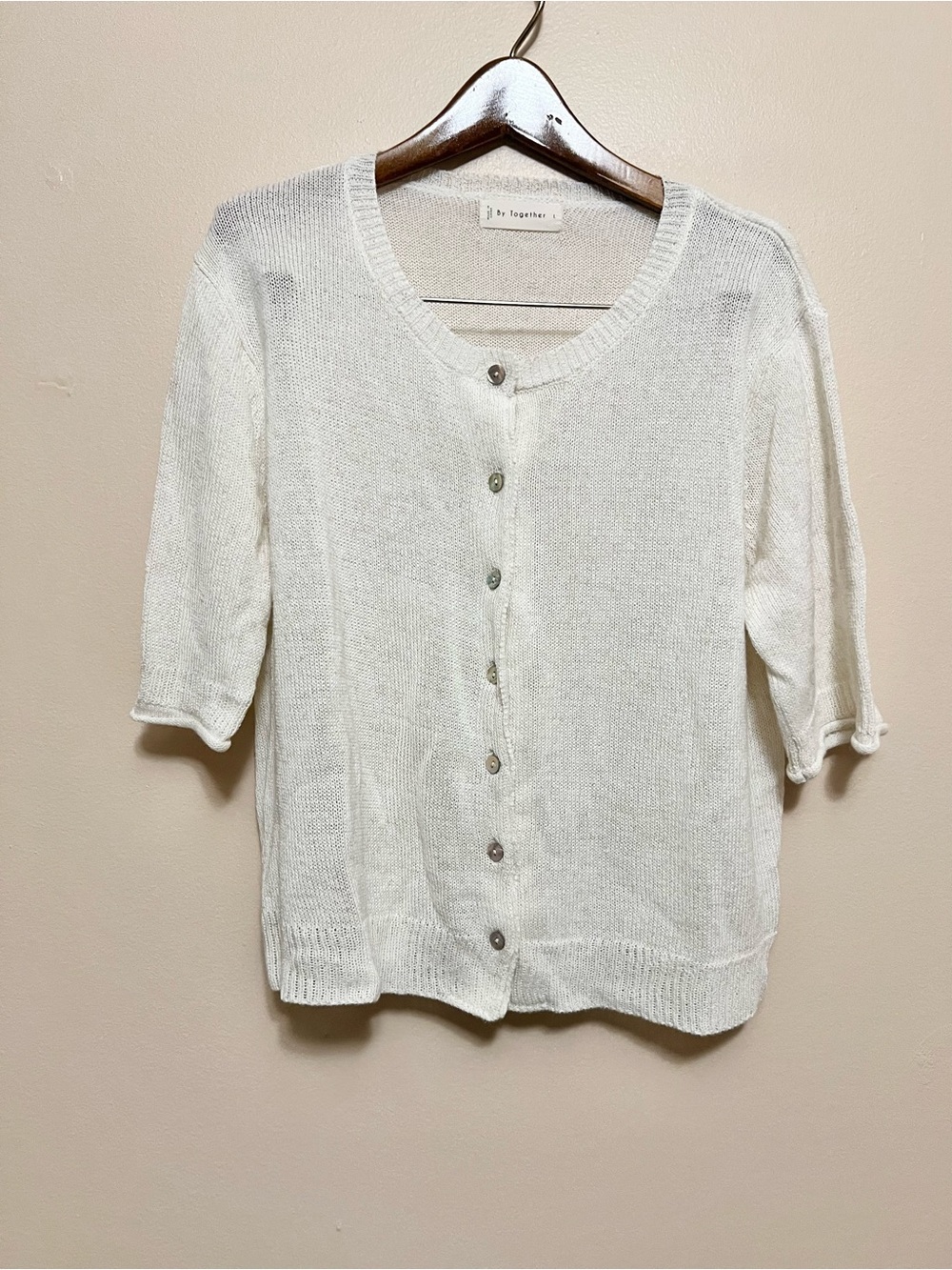 By Together Cream Short-Sleeve Button Knit Cardigan
